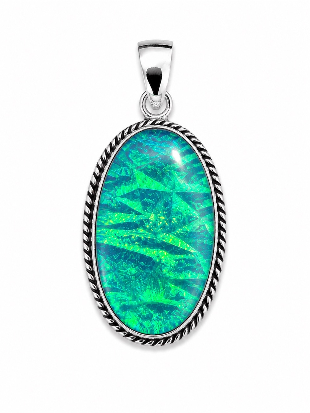 Sterling Silver Green Opal Oval Pendant
